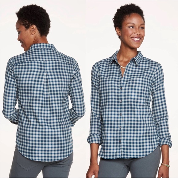 Toad & Co. Women’s Dakotah Flannel Travel Shirt Blue Green Plaid XL - Picture 1 of 8